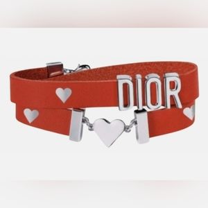 DIOR Rare Red Leather Heart Logo Bracelet/Choker